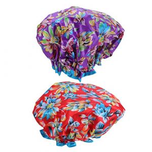 NOLITOY 2pi&egrave;ces Bonnet De Douche Imperm&eacute;able &Eacute;lastique Double Couche Fleur Violette Rouge Accessoires De Douche Pour Bain Femme Voyage Spa (M.Meteorite, neuf)