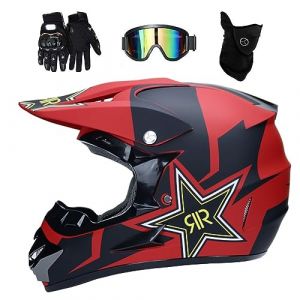 Int&eacute;gral Casque Motocross Ensemble, avec Lunettes Gants Masque, Jeunesse Enfant Hors Route Moto Casque &Eacute;quipement de Protection, Downhill Enduro VTT MTB BMX Quad Dirt Bike Casque(OO,S/52-53CM) (KHBTFNB Shop, neuf)