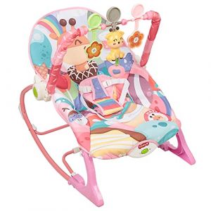 Transat Evolutif Original, Transat et Siège Sauteur avec Vibrations Apaisantes, Arche de Jeu avec 3 Jouets, Contrôle du Volume, Repose-tête Amovible, Dès la Naissance à 18 kg 80 x 60 x 43 cm (Rose) (Hechheu, neuf)