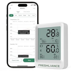 Freshliance BlueTag TH20 Enregistreur de Donn&eacute;es Bluetooth Temp&eacute;rature Humidit&eacute; Enregistreur de Donn&eacute;es Num&eacute;rique Sans Fil Multi-Usages Thermom&egrave;tre Hygrom&egrave;tre Capteur Moniteur de Temp&eacute;rature Humidit&eacute; (Everyoungwire, neuf)