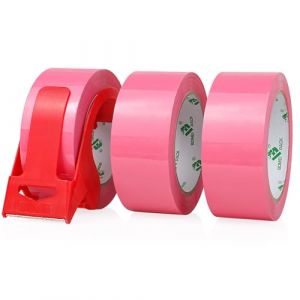 BOMEI PACK Ruban d’emballage 66m x 48mm pour emballage -3 rouleaux avec dévidoir,impression adhésif fort pour colis, entrepôt, e-commerce (Rose) (BOMEI PACK FR, neuf)