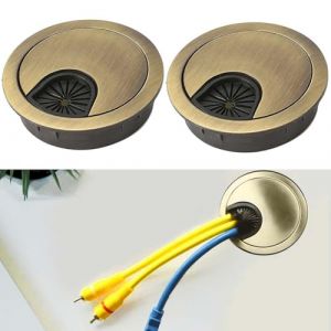 Passe-c&acirc;bles, bureau d'ordinateur trou de c&acirc;ble en m&eacute;tal, bo&icirc;te de sortie de c&acirc;ble ronde couvercle pour organisateur de c&acirc;bles de bureau 2 pi&egrave;ces 60 mm (Ezranova, neuf)