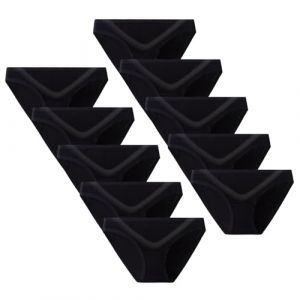 FOTOOL Culotte Femme Coton Bas de Bikini Elasticit&eacute; Slips Doux Slip Sexy en sous-v&ecirc;tement Taille Basse Lot de 10 (10 Black, M) (FOTOOL, neuf)