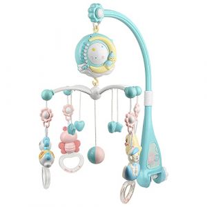 Mobile Musical Lit Bébé, Mobile pour Lit de Bébé avec Lit Bébé Rotatif à 360° avec Projecteur Lumières Hochet Suspendu, Mobile Lit Bébé avec Boîte à Musique Jouet Rotatif pour 0-24 Mois (bleu) (Hechheu, neuf)