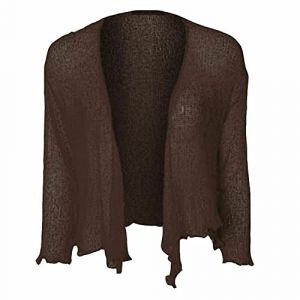 KIRAN FASHION Boléro court extensible à manches 3/4 pour femme en tricot fin Taille unique, marron foncé, Taille Unique (Kiran.bargain, neuf)