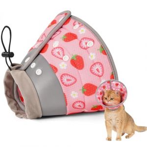 Avont Collerette pour Chat Souple de Récupération, Collerette Chat Anti-Léchage Ajustable et Pliable, Légère et Confortable en Forme de Beignet, Collerette Élisabéthaine pour Petit Chien -Fraise(S) (Suixi Store, neuf)