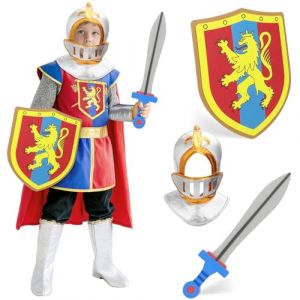 deAO Costume de Chevalier Comprenant Une Armure, Un Casque, Une Cape, Une épée Souple, Un Bouclier. Idéal pour Le Jeu de Rôle, Le Carnaval, Cadeau pour Garçons et Filles de 3 à 5 Ans (FOSDA, neuf)