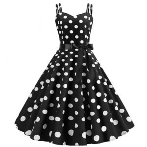 Robe rockabilly pour femme ann&eacute;es 50 vintage sans manches &agrave; pois - Robe de cocktail Swing Mode ann&eacute;es 60 - Robe festive &agrave; bretelles spaghetti - Robe tunique - Robe de soir&eacute;e - Robe de bal - Costumes (Meimessle, neuf)