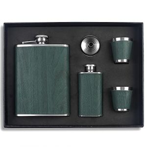 Flasque a whisky Alcool avec 2 Tasses et 1 Entonnoir 260ML,Flasque a Alcool Portable,Fiole alcool in acciaio inox,Plein Air Camping Pêche Escalade Portable Flasque(Vert) (POPEYE001, neuf)