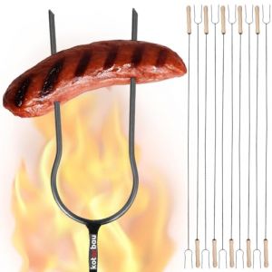 KOTARBAU® 10 x Fourchette à barbecue 130 cmen Acier inoxydable | Fourche à double pointe | Brochette à feu en fil de fer avec manche en bois | Fourchette à feu barbecue (KOTARBAU, neuf)