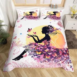 RZPFQB Filles Papillon F&eacute;e Housse de Couette pour Chambre d'enfant 1 Personne 120 x 150 cm f&eacute;e Papillon Parure de Lit en Microfibre pour Junior, Bas &Acirc;ge, B&eacute;b&eacute; Fleur Papillon Ensemble de (Goda Trading, neuf)
