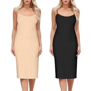 G&eacute;n&eacute;rique Fond de Robes Longue Lingerie Femme Modal Jupon sous Robe Bretelles Slip El&eacute;gant Chemise de Nuit sans Manches Sexy Fonds de Robe Femme (Beige, XXL) (Muessnew, neuf)