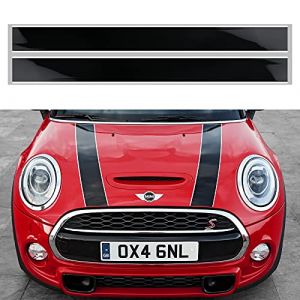 Lot de 2 autocollants de capot - Bandes de course - Compatible avec Mini Cooper R56 R55 R50 R53 R60 F56 F55 F54 F60 - Autocollant universel pour voiture avec chiffon et grattoir (blanc et noir) (YZDDL1, neuf)