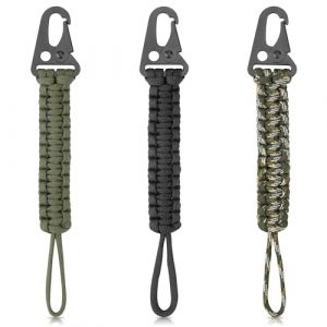 AYMQC Porte-Clés en Paracorde avec Mousqueton Porte-clés en Paracorde Tressée Boucle Anti-perte en Paracorde Tactique pour Camping en Plein Air Randonnée Chasse 3 Pièces (Gabeor, neuf)