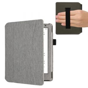 kwmobile Coque Liseuse Compatible avec Kobo Aura H2O Edition 2 - &Eacute;tui &agrave; Rabat en Tissu avec Fermeture Magn&eacute;tique - Gris Clair (SX-Commerce, neuf)