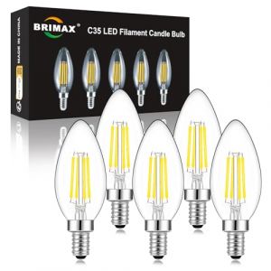 BRIMAX Ampoule LED &agrave; Filament 6W=60W, Ampoule E14 C35 Dimmable 10%-100%,en Verre Claire,5000K Blanc Froid, 600LM, Angle d'&eacute;clairage 360&deg;, AC220-240V, Ampoule Bougie Petit Culot &agrave; Vis, Lot de 5 (BrimaxFR, neuf)