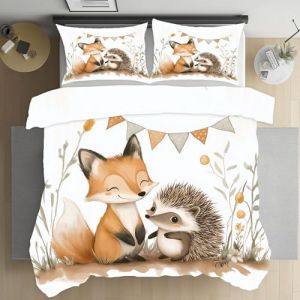 Jijliczc Housse de Couette 140x200cm Renard Dessin Anim&eacute; Parure de Lit H&eacute;risson Mignon Housse Couette 1 Personnes avec 2 Taies d'oreiller Doux et Respirant Polyester Ensembles 65x65cm (xinyangshipingqiaoquyutingshangmao ltd, neuf)