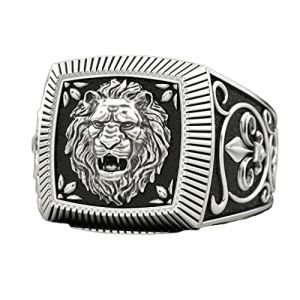 Bague T&Ecirc;Te Lion Rugissant, Bague T&Ecirc;Te Lion Punk Pour Hommes, Bague Animal Lion Gothique Bijoux Totem Lion Rocher, Bague Lion Celtique Bague Carr&Eacute;E Lion Argent Bague Animal Lion Classique (59) (MayiaHey, neuf)