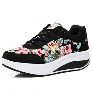 Femmes Minceur Chaussures Marche & Baskets Aptitude Wedges Plate-Forme Chaussures Sneakers（38,5 Noir (QZBAOSHU, neuf)