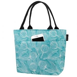 AOSBOS Sac à Déjeuner Isotherme avec Pochettes de Rangement Style Élégant Femme, Sac à Main Isolé en Doublure Étanche Grand Sac de Pique-nique pour Travail Plage Camping Vacances, Vert & Tulipe (S-MART LIFE, neuf)