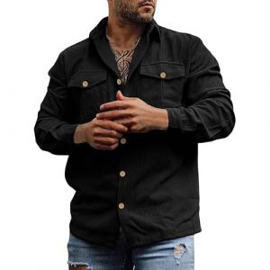 Chemise en velours c&ocirc;tel&eacute; pour homme - Manches longues - Veste d'hiver rembourr&eacute;e - Veste demi-saison - Couleur unie - Veste cargo - Chemise de travail classique vintage avec poche poitrine - S-XXL (apple tea, neuf)