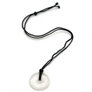 Miracles Minéraux Pendentif Pierre naturelle | Donut Pi chinois| double pointes concentrateur d'énergie (Donut Pi 30 mm cordon réglable de 20-55 cm | cristal de roche) (Miracles Minéraux, neuf)
