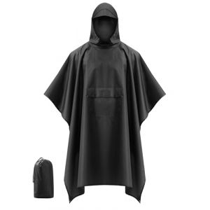 Coutyuyi Imperméable Poncho Pluie Unisexe, Poncho/Tapis de Camping/Ombre de Camping Multifonctions 3 en 1 Veste Coupe-Pluie Cape imperméable pour la randonnée,Camping(Noir,S) (Coutyuyi outdoor, neuf)