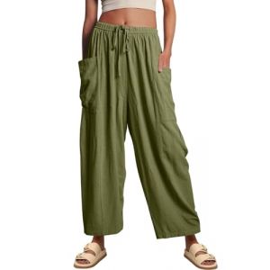 CheChury Pantalon Lin Femme &Eacute;t&eacute; Pantalon Large D&eacute;contract&eacute;s Pantalon Fluide Respirant Pantalon en Coton et Lin Jogging Pantalon de Plage Confortable Pants Taille Elastique Pantalon Palazzo avec Poches (Sofenny, neuf)
