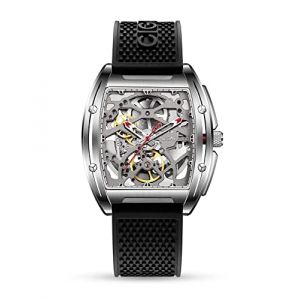 CIGA Design Montre Automatique Homme - Série Z Montre Bracelet Mécanique Squelette Tonneau en Acier Inoxydable Cristal Saphir avec Bracelet en Cuir et en Silicone(Noir) (CIGA Design EU, neuf)