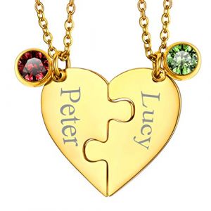 FaithHeart Collier Best Friends pour 2,2 Pi&egrave;ces Pendentif Coeur S&eacute;parable Couple Pierres de Anniversaire et Pr&eacute;nom Personnalis&eacute; en Acier Inoxydable,Bijoux d'Amiti&eacute; BFF Meuilleure Amie Cadeau (FaithHeart Jewellery, neuf)