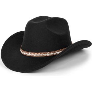 Chapeau de cowboy classique pour femme Chapeau Fedora en feutre avec bande brillante, Noir avec bande bling, M (wodege, neuf)