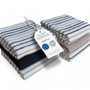 BOSKIMO Torchons de cuisine en coton premium &ndash; Lot de 6 torchons de cuisine en microfibre et &eacute;ponge, torchons de cuisine en coton absorbants, torchons de nettoyage Aura Beige (BOSKIMO, neuf)