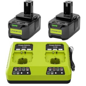 2 X 8,0Ah P108 Batterie de Remplacement pour Ryobi 18V et Chargeur &agrave; Double Port 6A Li-ION Batterie de Remplacement pour Ryobi One+ P102 P103 P104 P105 P106 P107 RB18L40 RB18L25 RB18L15 (Xinrong-EU, neuf)