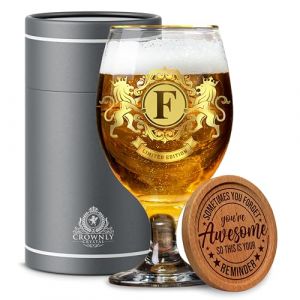 CROWNLY CRYSTAL® Verres à bière à offrir pour homme, pour anniversaire, cadeau, personnalisable (F) (CROWNLY CRYSTAL®, neuf)