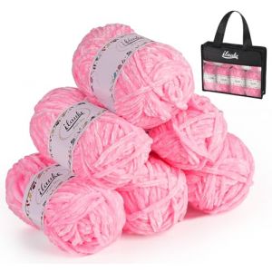 ilauke 50g Rose Fil Chenille Crochet, 6x70m Pelotes de Laine et Fils, Laine Velours Doux pour Tricot et Crochet, Kit de Pelotes de Laine a Tricoter avec et Sac de Rangement Réutilisable (MiGE shop, neuf)