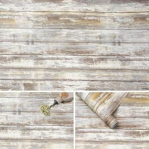 Arthome Rustique Bois Papier Peint, 44cmx6m Gris Auto Adhesif, Vinyle Décoratif pour comptoir d'armoire, facile à nettoyer, amovible, grain de planche vieilli, revêtement mural vintage (Arthome  Décor, neuf)