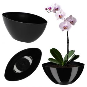 Kadax - Pot de fleurs en plastique - De forme ovale - 30 x 14 cm - Design moderne - Idéal pour la décoration d’intérieur et balcon - Noir (KADAX, neuf)