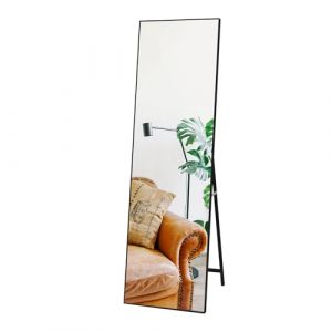 Hoikwo Grand Miroir sur Pied avec Cadre Noir, 140x41 cm Miroir en Verre Trempé, Miroir a Poser au Sol pour Chambre à Coucher Salon ou Salle de Bain (Hoikwo, neuf)