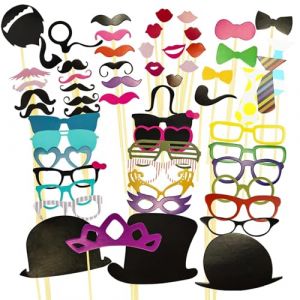 Yuio 58 Pièces Accessoires photobooth Masquerade, Accessoire Photo Moustache Mask Arc Lips Hat, Photobooth Anniversaire, Photo Booth Props pour Fête d'anniversaire Photo de Mariage Mascarade (HuGuiWenHua, neuf)
