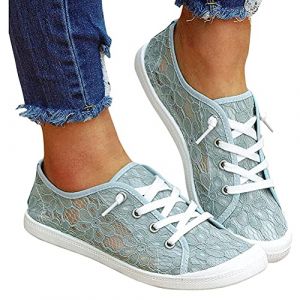 Minetom Femme Mocassin Plate Dentelle Respirantes Plat La&ccedil;age Loafers Baskets Tennis Jogging Chaussure Sport A Vert 38 EU (B.W.S KIT, neuf)