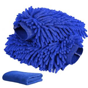 Gants Lavage Voiture, 2PCS Gant de Lavage Microfibre pour la Voiture, 1PCS sans Bord Chiffons de Nettoyage en Microfibre, Grand Gant et Serviette de Voiture en Microfibre de qualité Professionnelle (MARKET UMARU BALDE SAICO S.R.L., neuf)