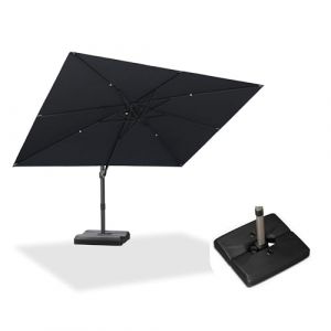 PURPLE LEAF Parasol d&eacute;port&eacute; 2,7 x 3,5 m Rectangulaire avec Pied, Toit &agrave; Rotatif 360&deg;, Contr&ocirc;le de la Hauteur en Douceur, Sans But&eacute;e Fixe, Parasol De Jardin Ext&eacute;rieur, Pour Patio, Gris (PURPLE LEAF, neuf)