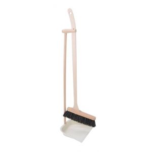 Aqbau HolzI Kit de balayette &agrave; main en bois de h&ecirc;tre avec manche long, balayette en bois de h&ecirc;tre, pelle en m&eacute;tal, tient debout ind&eacute;pendant, pour parquet et carrelage Blanc (Aquagk, neuf)