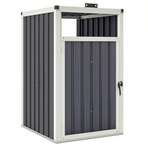 Outsunny Abri pour 1 Poubelle 240L, Cache Poubelle ext&eacute;rieur, Porte avec poign&eacute;e, Couvercle relevable &agrave; 180&deg;, Acier galvanis&eacute;, 73 x 81 x 122 cm, Gris fonc&eacute; (Aosom FR, neuf)