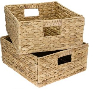 HMF Panier de rangement en osier tressé, jacinthe d'eau naturelle, boîte solide et décorative, panier osier rectangulaire compatible Kallax demi-étagère | Set de 2 | 30 x 34 x 15 cm (hmf_shop, neuf)