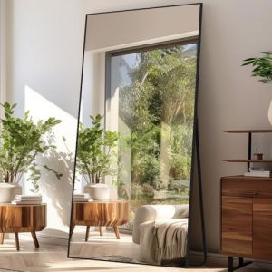 LunaMirror Miroir Intégral 192 x 85 cm Rettangolare Miroir sur Pied Grand Miroir À Poser au Sol pour Chambre à Coucher, Salon et entrée, Verre Trempé, Cadre en Alliage d’Aluminium Noir (LunaMirror, neuf)
