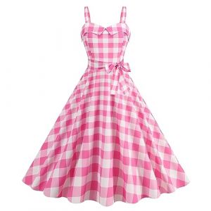 Robe Rockabilly Femme Pin Up Robe Deguisement à Carreaux Audrey Hepburn 1950s Robes De Cocktail Vintage à Bretelles Jupe Mi-Longue Robes Trapeze Femmes Longue Élégante (TTorju, neuf)