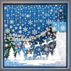 209 Stickers Noel Fenetre Electrostatique, 9 Feuilles Blanche Cerf et Arbre de Noël Réutilisable Decoration Autocollant Noel Fenetre pour Porte Vitrine Verre (xiaotingStop, neuf)