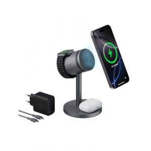 AMEGAT Station de Charge 3 en 1, Qi2 15W Chargeur Induction Rapide avec Refroidissement, Chargeur sans Fil Compatible avec MagSafe pour iPhone, Apple Watch, AirPods (Chargeur 45W Inclus) (ONBRILL WORLD, neuf)