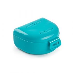Bo&icirc;te pour appareil dentaires, et dentaires &ndash; &eacute;tui respirant avec trous d'&eacute;vent &ndash; portable, durable et facile &agrave; nettoyer &ndash; 75 x 60 x 35 mm &ndash; porte-bite dentaire en plastique &ndash; bleu clair. (GOOD STUFF France, neuf)